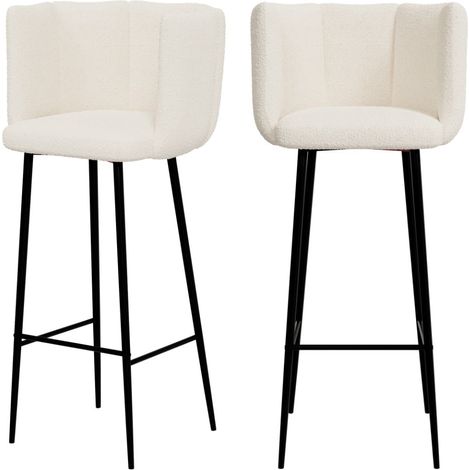 Set de 2 sillas de bar de tela rizada beige 75 cm - Rosy