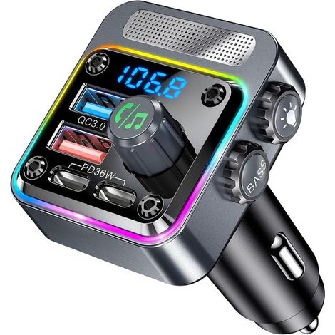 Bluetooth per auto,Trasmettitore Bluetooth FM,Ricarica rapida PD 36W QC3.0 18W,Accendisigari con musica,Lettore audio MP3 (1/5)