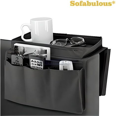 Organisateur de canapé - Sofabulous - Plateau accoudoir - Noir - Matériaux flexibles - 6 poches latérales (1/3)