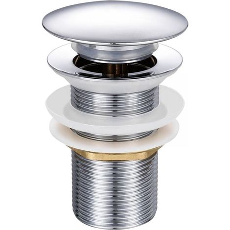 Bonde Lavabo Pop-up - 1 1/4 Pouces - Sans Trop-plein - Chromé - Étanchéité Double Joint Silicone - Facile à Nettoyer et Installer - 1 Pièce (1/5)