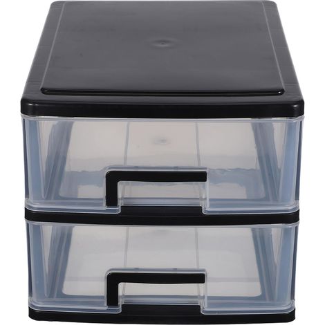 Boîte de Rangement Transparente 2 Tiroirs Grosse Taille en Plastique Robuste, Organiseur de Bureau Multifonction pour Cosmétiques et Fournitures, Gain de Place pour Domicile (1/5)
