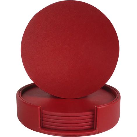 Posavasos, posavasos de cuero premium con soporte, base de taza redonda resistente al calor - protege la mesa de manchas y arañazos, regalo de inauguración - patrón de mármol, rojo oscuro (1/5)