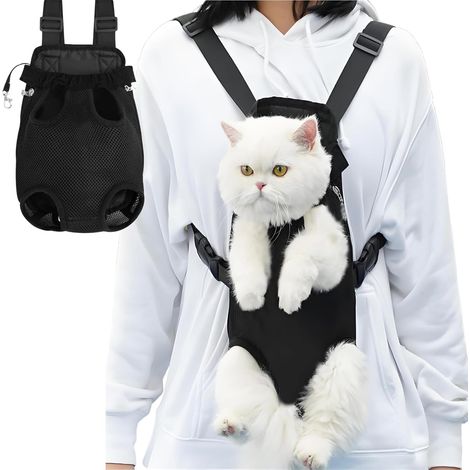 Sac à dos pliable et ajustable pour animaux de compagnie jusqu'à 5 kg, porte-chien et porte-chat à l'avant et à l'arrière, respirant, pour chiens et chats de petite et moyenne taille, couleur noire. (1/5)