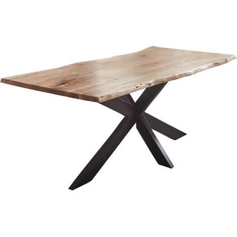 Esstisch Baumkante Akazie naturfarben 180 x 90 cm Spider-Gestell schwarz TABEA