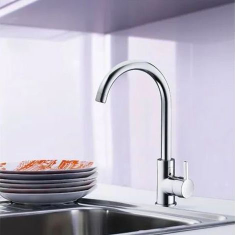 Robinet mitigeur d'evier de cuisine a bec haut mobile chrome economiseur d'eau et anticalcaire (1/3)