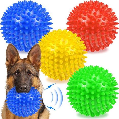Ecleanfy - Quatre balles pointues de couleurs différentes, résistantes et adaptées aux chiens de taille moyenne à grande qui aiment mâcher. (1/5)