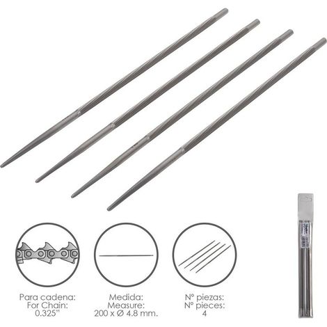 Kettensägenfeilen 200 x Ø 4,8 mm. 0,325 Zoll (Packung mit 4 Stück)