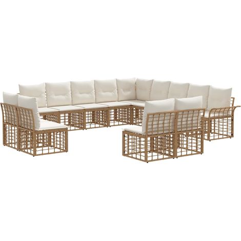Set di divani da esterno 13 pcs Naturale e Bianco Crema vidaXL