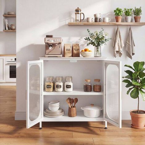White Sideboard Buffet Cabinet with Adjustable Shelf (1/5)