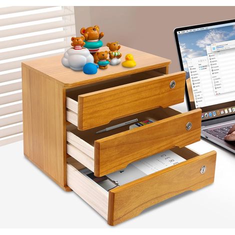 Armoire de rangement de bureau en bois avec 3 tiroirs pour la réception de documents pour les articles de bureau à domicile 15,75 "x 11,02" x 12,2 "