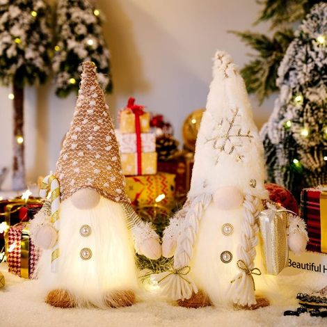 Décorations de Noël poupée naine sans visage longue barbe chapeau en peluche avec lampe prendre cadeau béquilles poupée Rudolph pour Halloween, festival, Noël, décoration de fêtes (1/5)