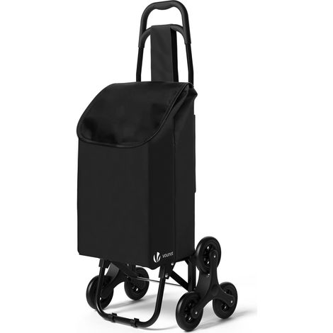 Vounot – Chariot de courses pliable 2 en 1 – caddie et diable – 6 roues renforcées pour escaliers – capacité 32L – métal noir
