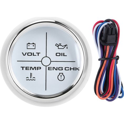 52mm 2in Multifonction 4LED Indicateur d'alarme Volt Température Eau Pression Huile Jauge 12/24V Bateau Marin Cadran Blanc Couvercle Argent (1/5)