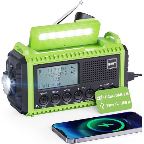 Radio Réveil Portable DAB+/DAB/FM, Solaire et Manivelle, 5000mAh Batterie Rechargeable (1/5)