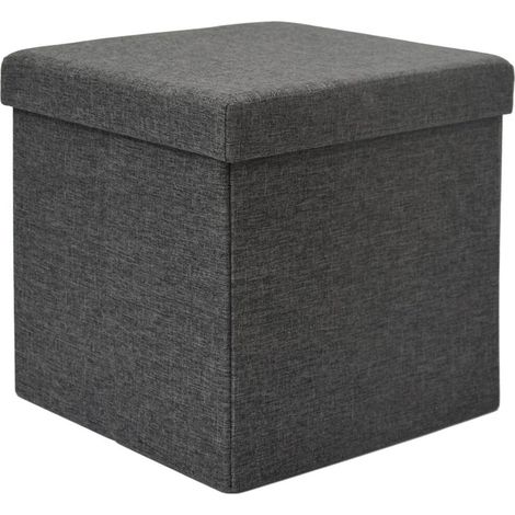 DuneDesign Puf cúbico 38cm Escabel con cajón contiene 42L Banqueta para los pies Caja con tapa suelta acolchada Reposapiés plegable Taburete cuadrado Gris Oscuro