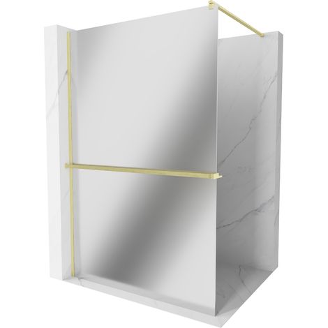 Mexen Kioto+ paroi de douche avec étagère Walk-in 120 x 200 cm, miroir, finition dorée brossée - 800-120-121-55-50 (1/5)
