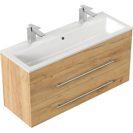 Badmöbel Mars 1000 für 2 Hähne 100x36cm mit 2 SoftClose Schubladen eiche gold