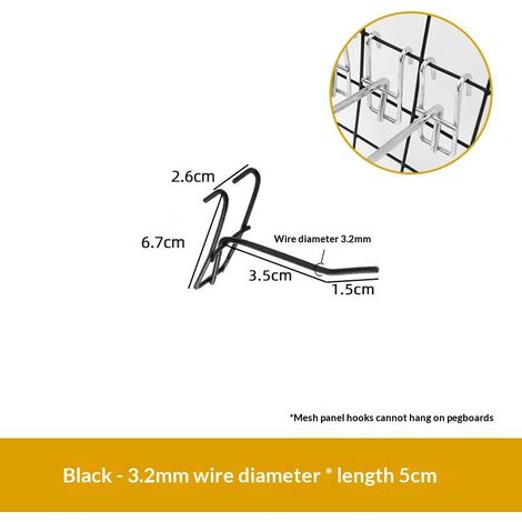 Filiyano-1 crochet de 5/10/15/20 cm pour supermarché, en fil de fer noir, pour suspendre les étagères. (1/5)