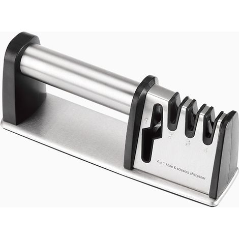 Afilador de cuchillos 4 en 1, afilador de cuchillos profesional, afilador manual para cuchillos de cocina y tijeras (base antideslizante) (1/3)