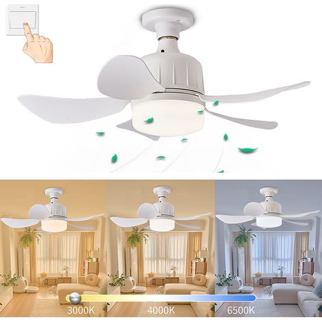 Ventilateur de plafond LED moderne, E27, trois couleurs et luminosité réglable en continu, adapté chambre, au salon (1/5)