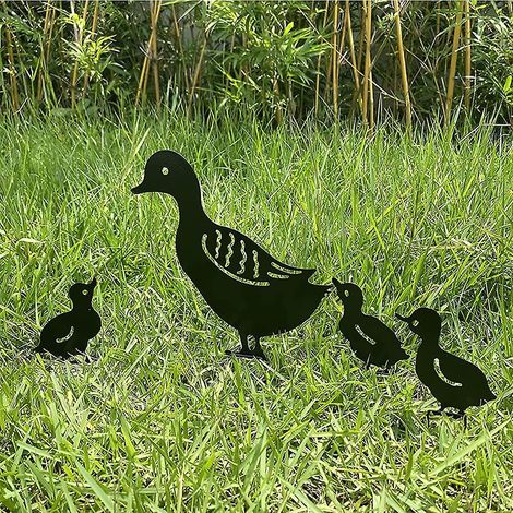 Ensemble de 4 piquets de jardin en métal en forme de canard - Décoration extérieure pour pelouse (1/5)