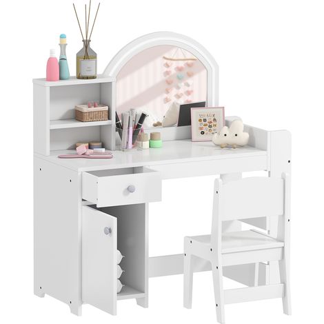 Coiffeuse avec miroir, avec tiroirs, étagères de rangement, éclairage LED, pour chambre dressing, rangement maquillage