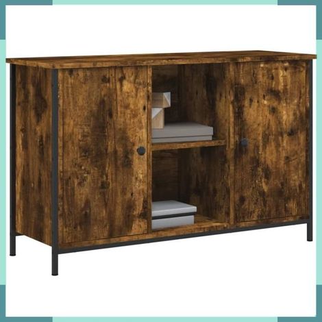 Meuble TV - 832780 - Chêne fumé - 100 x 35 x 65 cm - Bois d'ingénierie & métal (1/5)