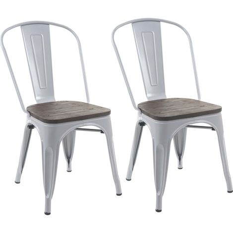 2x chaise de bistro HHG-404, avec siège en bois, chaise empilable, métal, design industriel, gris (1/5)