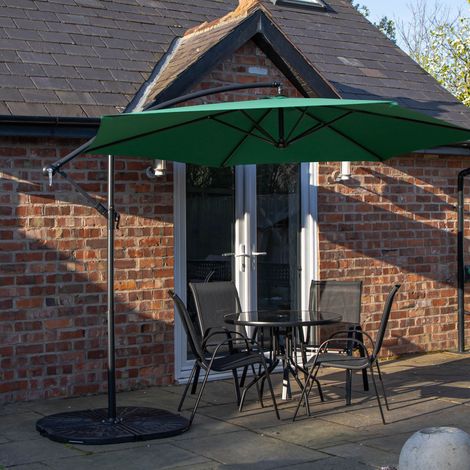Outdoor 4 Person Round Glass Top Garden Dining Table Chairs With Green Banana Parasol and Base (1/5)