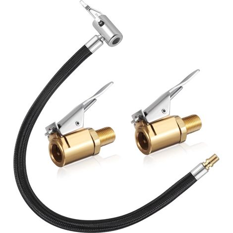Adaptateur de tuyau de gonflage de pneu de 35 cm avec 2 adaptateurs de valve en laiton de 8 mm pour voiture et moto (1/5)