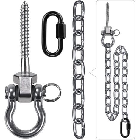 Crochet de BalançOire, 13cm Vis Hamac Cintre de BalançOire kit de Fixation Pivotant avec Mousqueton et Chaîne Argentée 1m pour Chaise Jeux d'extérieur, Corde de Yoga, Sac de Frappe, 453kg