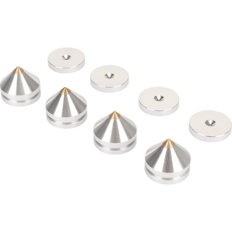 Pieds anti-vibrations pour enceintes, ampli et platine vinyle - Lot de 4 supports isolation acoustique argent (1/5)
