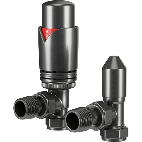 Colore Dias Gunmetal Grey Thermostatic Angled Radiator Valves (1/5)