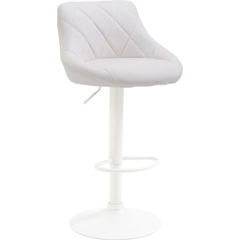 Sgabello da bar girevole in materiale sintetico bianco con cuciture decorative poggiapiedi in metallo bianco TDB10597