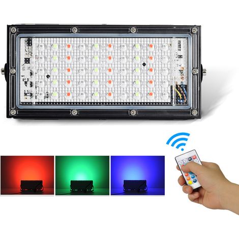 Projecteur RGB étanche IP66 haute luminosité 50 W AC 220 V pour extérieur, avec télécommande (1/5)