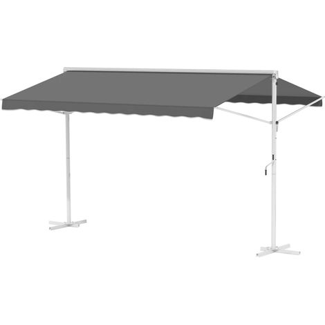 Outsunny Store Double Pente 4 x 3 m Manuel rétractable Inclinaison réglable métal époxy Blanc Polyester imperméabilisé Anti-UV Gris