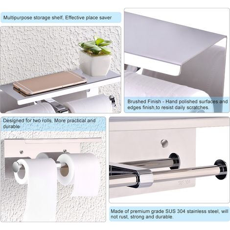 Doppelter Toilettenpapierhalter aus Edelstahl SUS 304, Wandmontage, Spender für zwei Rollen Toilettenpapier (1/5)
