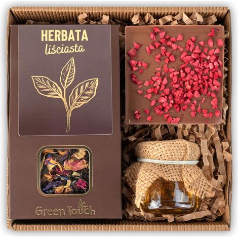 Caja de regalo con té, miel y chocolate, un regalo elegante. (1/5)