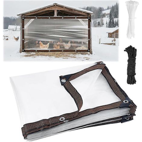 Bâche imperméable de 2 x 4 m pour poulailler, idéale pour l'hiver. Résistante aux déchirures, elle est fournie avec corde et attaches de câble et peut également servir à couvrir une terrasse. (1/5)