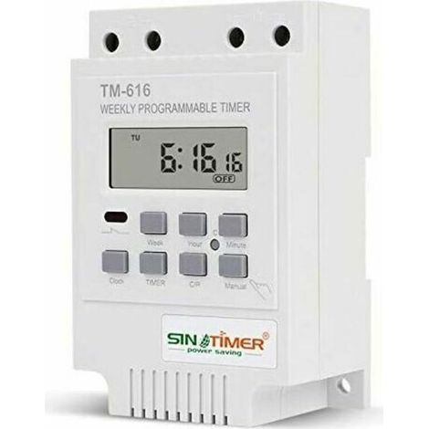 1x TM616 Programmateur interrupteur relais, 12V minuterie programmateur horaire électrique hebdomadaire numérique timer interrupteur avec écran numérique LCD - Blanc (1/5)