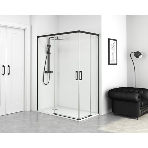 BATHME NIXON Mampara Ducha Rectangular 2Fijos+2Correderas Negro - Medida: 90x100 cms - ref: YA15090100+YA14100100 (1/2)