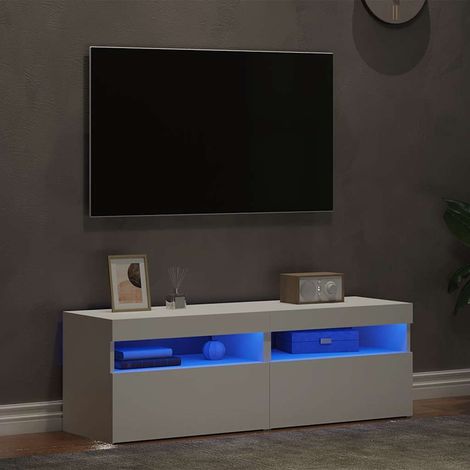 Lot de 2 meubles TV blancs avec éclairage LED RVB, bois d’ingénierie, 60 x 35 x 40 cm - PANGIVO (1/5)