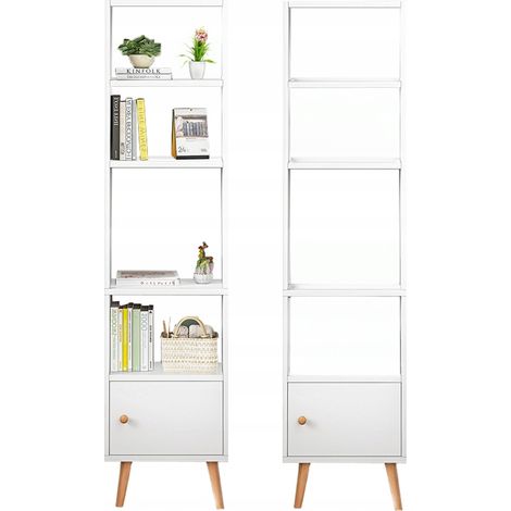 Weißes Standregal für Bücher, hohe Regalböden, skandinavischer Schrank (1/5)