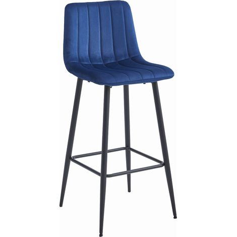 Tabouret de bar - leobert - pozza - velours bleu marinepieds noirs