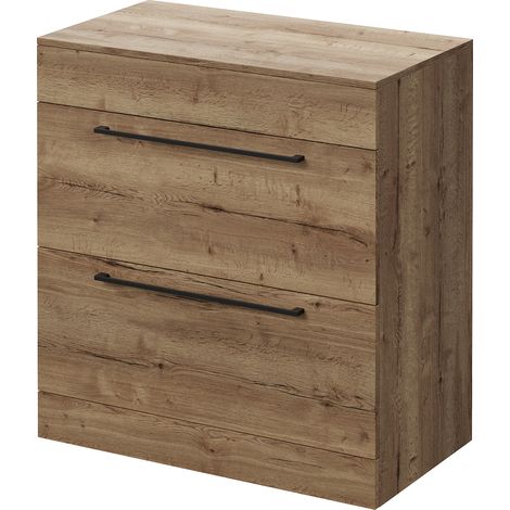 Napoli 460 Tobacco Oak 800mm 2 Drawer Vanity Unit for Countertop Basins - 800mm - Matt Black 480mm Handle