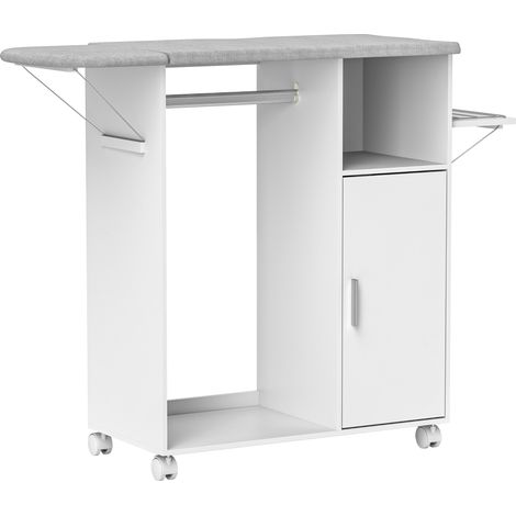 Armoire à repasser roulante pliante, table de repassage escamotable, étagère ajustable, barre de rangement, 127x42,5x99 cm, blanc (1/5)