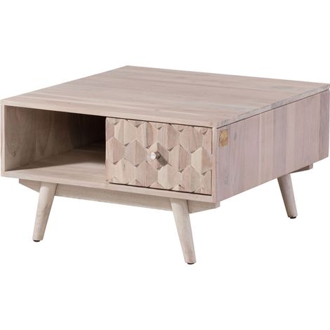MOSAYK 217 Tavolino da salotto in legno di acacia laccato / bianco 70x70x40 (1/4)