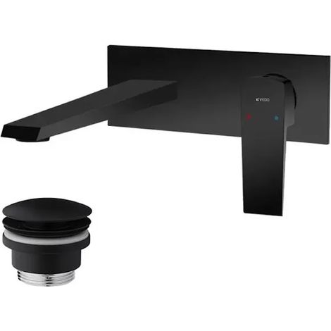 Mitigeur lavabo mural avec bonde de vidage (bouchon) noir mat