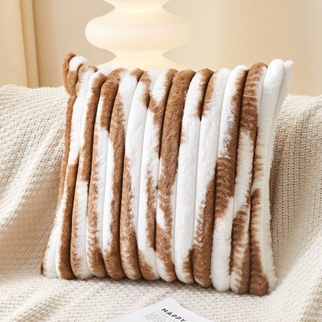 EVELYA Coussin carré en tissu côtelé camel et blanc 43x43 cm (1/5)