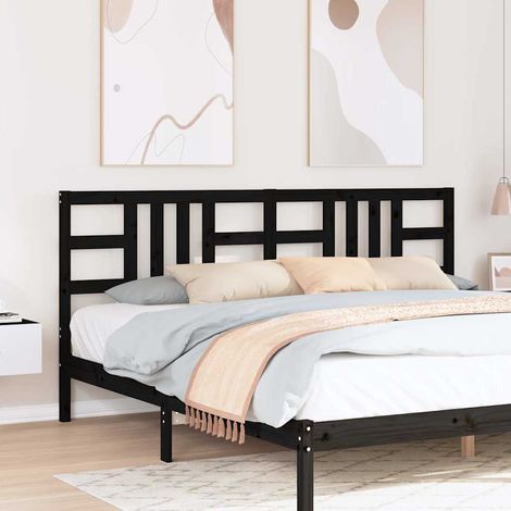 vidaXL Cabecero de cama madera maciza de pino negro 206x4x100 cm (1/5)